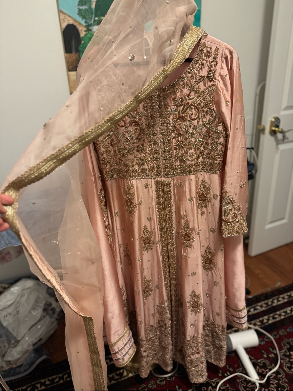 Weddington Way Blush Pink Embroidered Wedding Dress with Gold Accents
